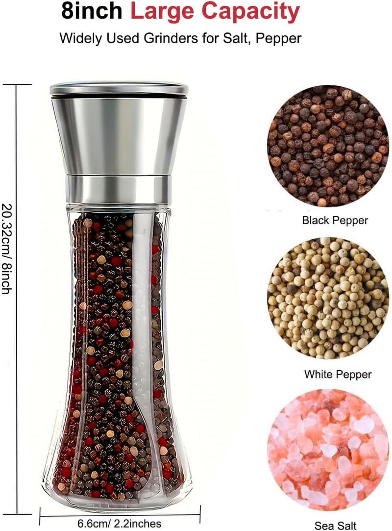 TooWoom Pepper Grinder Salt Grinder, 8inch Stainless Steel Pepper Mill w/Adjustable Coarseness, Refillable Salt with Funnel, Cleaning Brush, Manual Pepper Grinder for Black Peppercorns - Image 2
