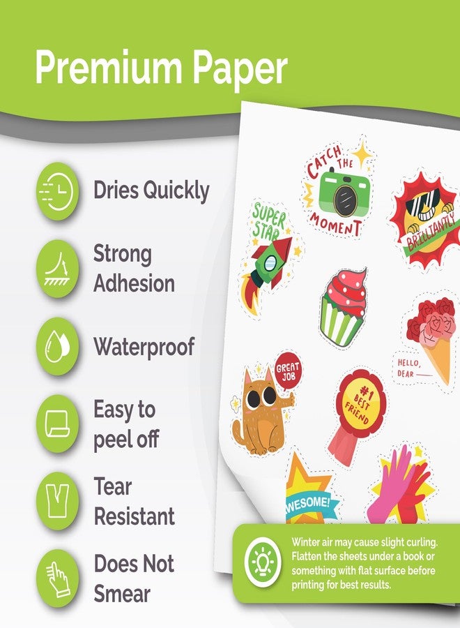 AgoDeo Premium Printable Vinyl Sticker Paper for Inkjet & Laser Printer - 56 Sheets Self-Adhesive Sheets Matte White Waterproof, Dries Quickly Vivid Colors, Holds Ink Well - Tear Resistant - Image 2