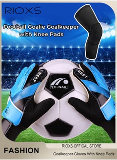 RIOXS Sport Goalie Gloves And Knee Pads,Size 5 Goal Keeping Gloves For Kids,Boys Girls Football Goalkeeper Gloves,Breathable Soccer Goalie Gloves,Training Soccer Gloves With Strong Grip Palms To Give Powerful Protection  - Image 1