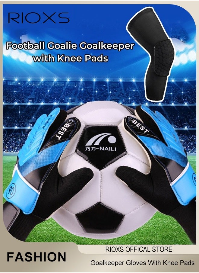 RIOXS Sport Goalie Gloves And Knee Pads,Size 5 Goal Keeping Gloves For Kids,Boys Girls Football Goalkeeper Gloves,Breathable Soccer Goalie Gloves,Training Soccer Gloves With Strong Grip Palms To Give Powerful Protection  - Image 1
