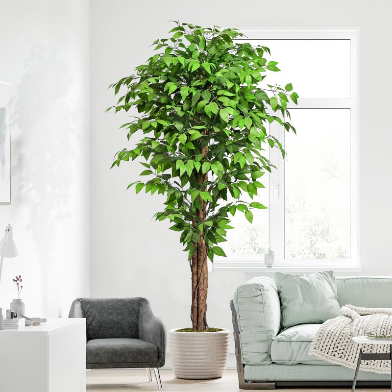 Keeplush 6.2ft Ficus Artificial Trees with 3 Natural Curved Trunks, 74" Tall Lush Faux Tree for Home Decor Indoor, Green Lifelike Fake Ficus Tree Artificial Plants - Image 3