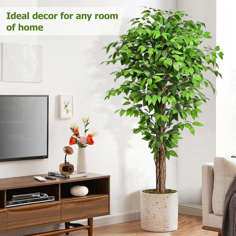 Keeplush 6.2ft Ficus Artificial Trees with 3 Natural Curved Trunks, 74" Tall Lush Faux Tree for Home Decor Indoor, Green Lifelike Fake Ficus Tree Artificial Plants - Image 5