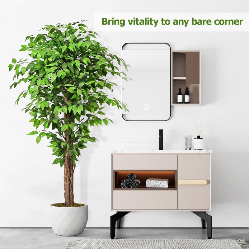 Keeplush 6.2ft Ficus Artificial Trees with 3 Natural Curved Trunks, 74" Tall Lush Faux Tree for Home Decor Indoor, Green Lifelike Fake Ficus Tree Artificial Plants - Image 4