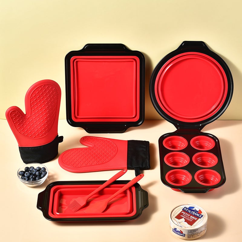 Silicone Folding Cake Baking Tools Eight-Piece Set Mafen Cup Baking Pan Oven Household Non-Stick Cake Mold - Image 2