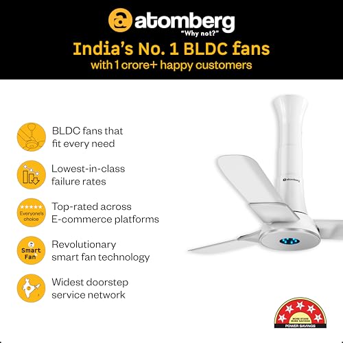 atomberg Studio+ 950mm BLDC Ceiling Fan with Remote Control | BEE 5-star Energy Efficient | New Blade Design | High Air Delivery | LED Speed Indicator | Low noise | 3 Year Warranty (Marble White) - Image 5