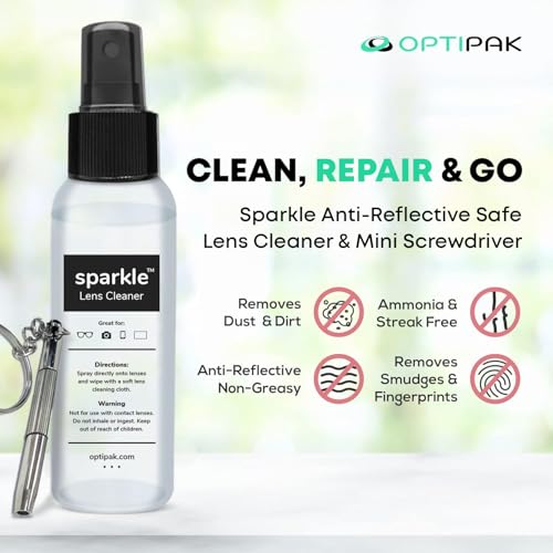 OPTIPAK Sparkle AntiReflective Safe Lens Cleaner Repair Kit 2 2oz Glasses Cleaner Spray 2 Microfiber Cloth Keychain Screwdriver for Eyeglasses Sunglasses Lenses Screens 5 Piece Set - Image 5