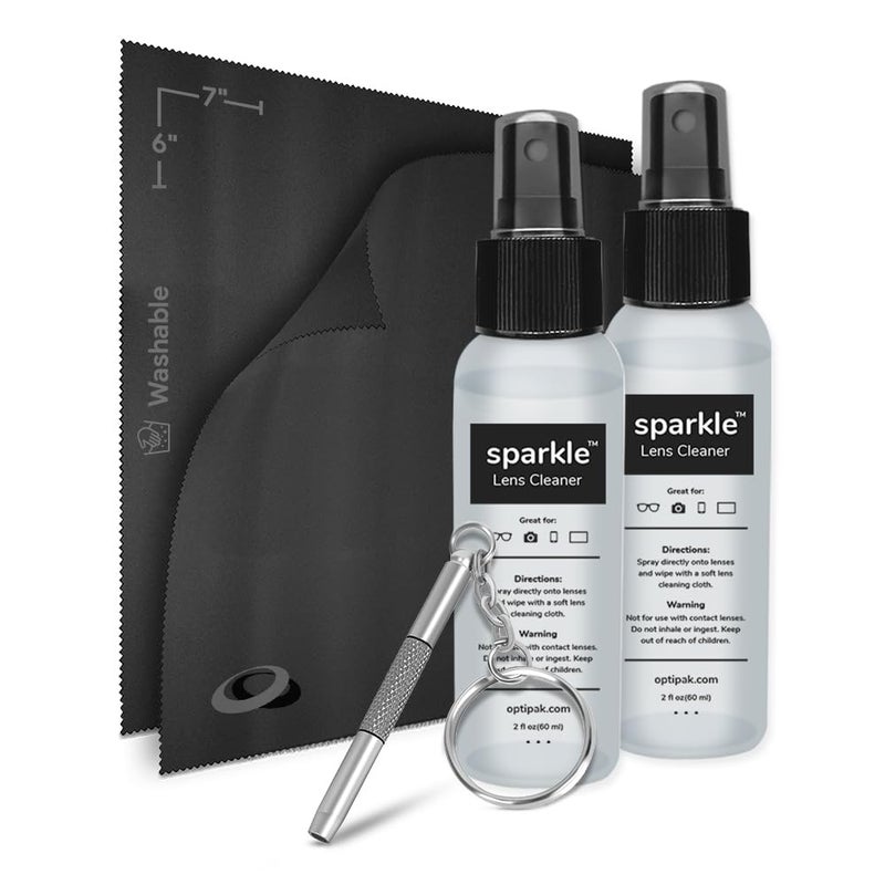OPTIPAK Sparkle AntiReflective Safe Lens Cleaner Repair Kit 2 2oz Glasses Cleaner Spray 2 Microfiber Cloth Keychain Screwdriver for Eyeglasses Sunglasses Lenses Screens 5 Piece Set - Image 3