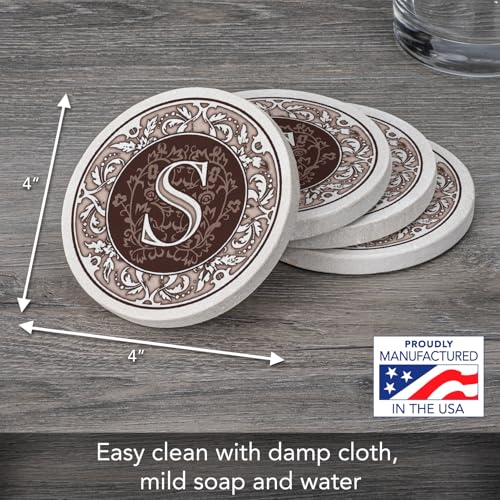 Thirstystone Monogram Letter S Absorbent Sandstone Coaster 4-Pack Made in The USA Decorative, Absorbent, Easily Wipes Clean - Image 3