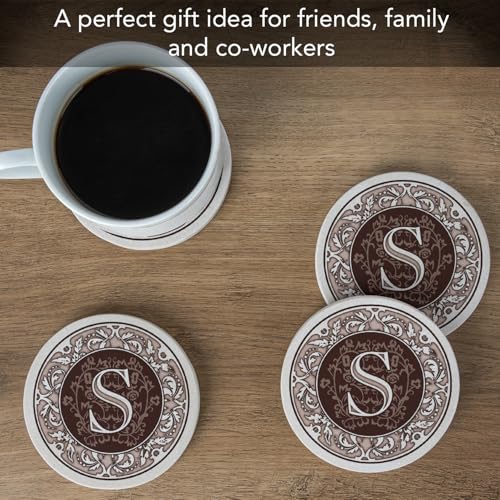 Thirstystone Monogram Letter S Absorbent Sandstone Coaster 4-Pack Made in The USA Decorative, Absorbent, Easily Wipes Clean - Image 5