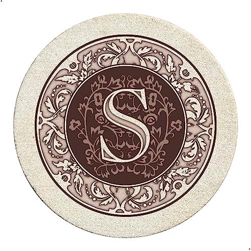 Thirstystone Monogram Letter S Absorbent Sandstone Coaster 4-Pack Made in The USA Decorative, Absorbent, Easily Wipes Clean - Image 1