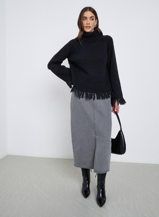 Styli Black Fringe Hem Sweater - Image 2
