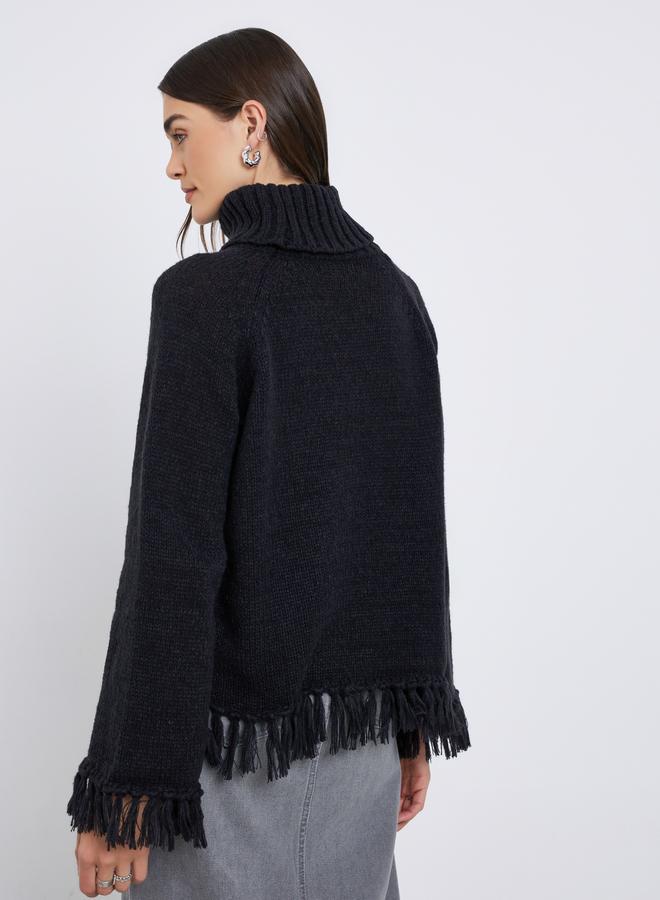 Styli Black Fringe Hem Sweater - Image 5
