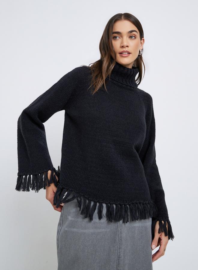 Styli Black Fringe Hem Sweater - Image 3