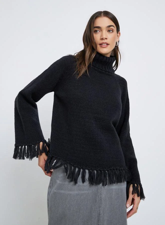 Styli Black Fringe Hem Sweater