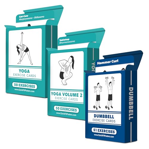 Palace Learning 3 Pack - Exercise Cards - Yoga Poses Volume 1 & 2 + Dumbbell Exercises - Yoga Positions and Dumbbell Workout Fitness Cards - 2.5" x 3.5" - Image 1