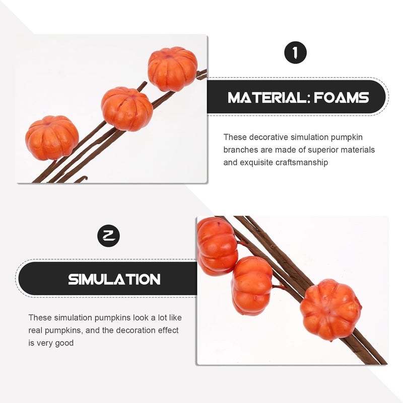 4 Pcs Thanksgiving Pumpkin Branch Decor with Delicate Leaves, Realistic Foam Artificial Pumpkin for Home and Living Room Seasonal Decoration - Image 3