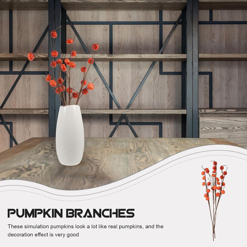 4 Pcs Thanksgiving Pumpkin Branch Decor with Delicate Leaves, Realistic Foam Artificial Pumpkin for Home and Living Room Seasonal Decoration - Image 5