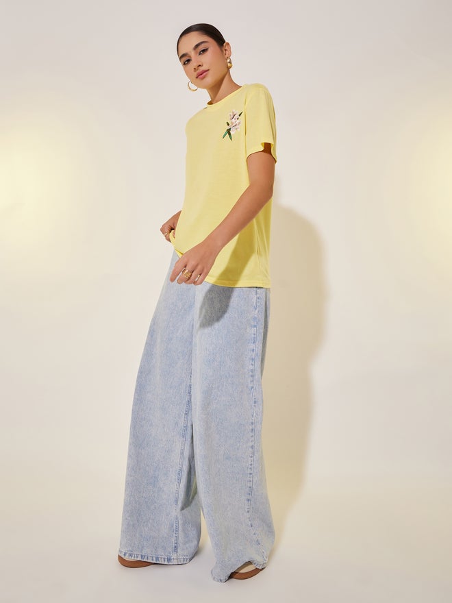 Take Two Floral Embroidery Detail Short Sleeves T-Shirt - Image 2