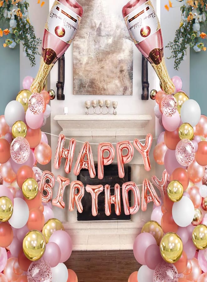 Rose Gold Birthday Decorations, Champagne Bottle Balloon Garland Arch Kit Rose Gold Party Decorations for Women Adults