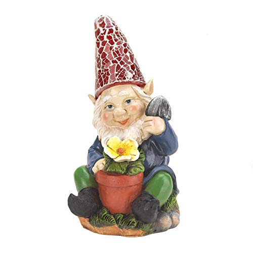 Zingz & Thingz Gardening Gnome Solar Statue 3.75x3.5x7.25 - Image 1
