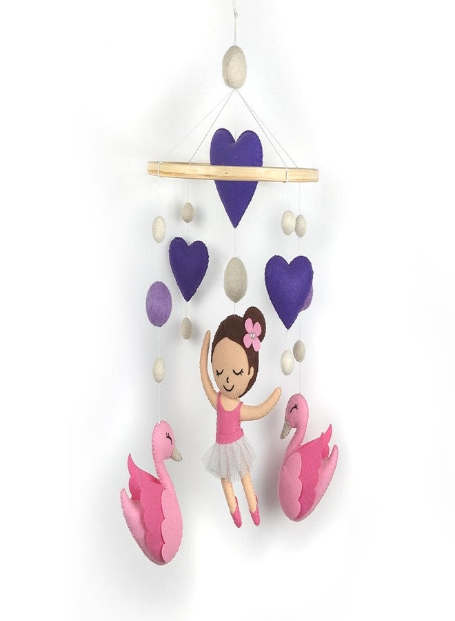 AGD Handmade Ballerina Cot Mobile for Baby Girl, Pink Kids Room Decoration, Cute Baby Nursery Mobile Hanging from Crib, Girly Bedroom Decor Gifts (Ballerina Hearts Swans) - Image 1