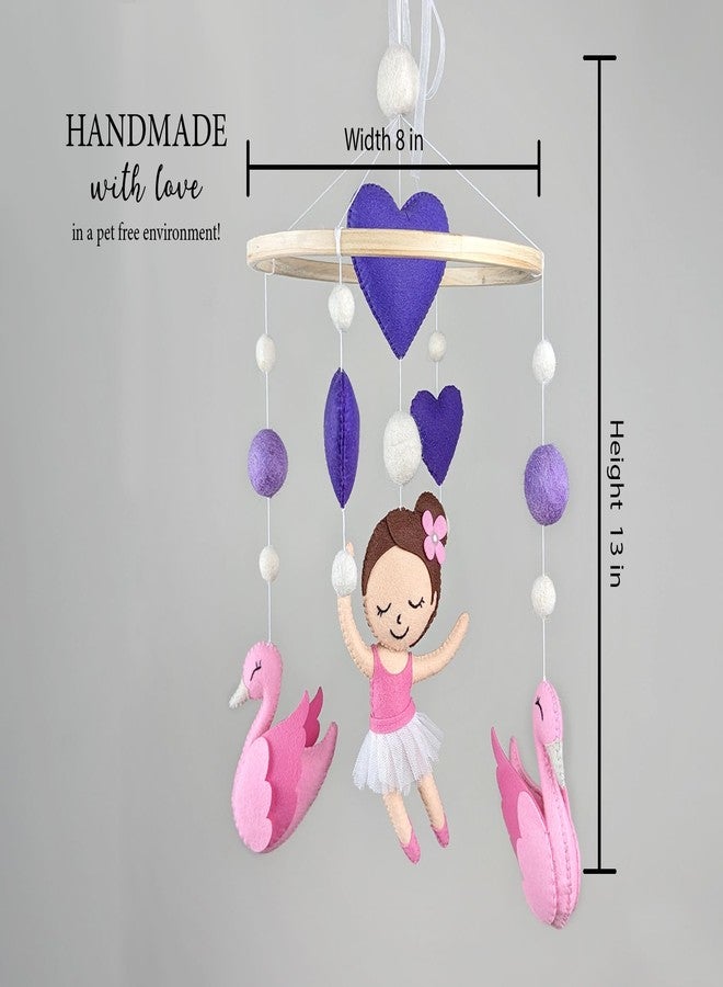 AGD Handmade Ballerina Cot Mobile for Baby Girl, Pink Kids Room Decoration, Cute Baby Nursery Mobile Hanging from Crib, Girly Bedroom Decor Gifts (Ballerina Hearts Swans) - Image 3