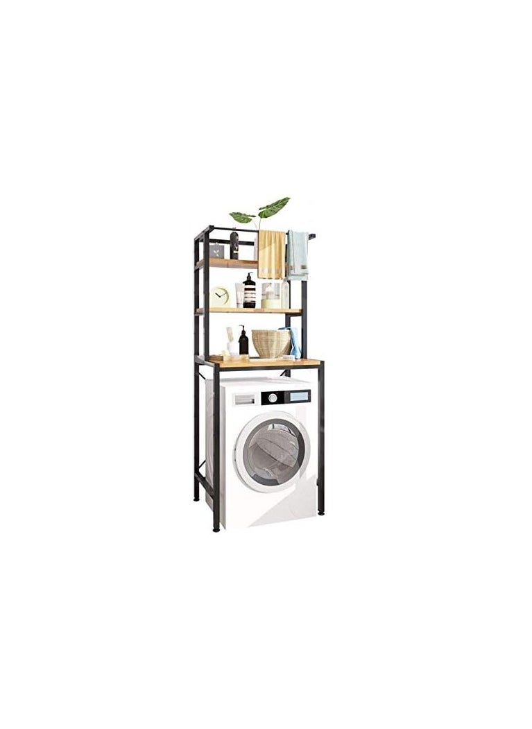SS SS Tech Over Washing Machine Storage Rack, 3-Tier Metal Frame with Wood Shelves, Bathroom Laundry Organiser  - Image 1