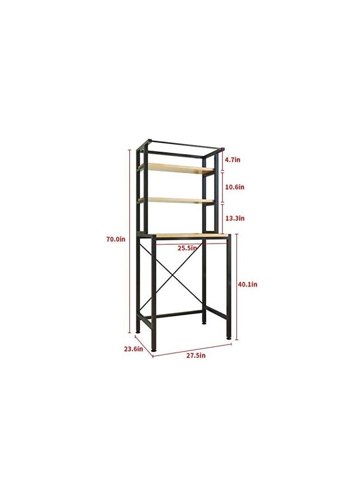 SS SS Tech Over Washing Machine Storage Rack, 3-Tier Metal Frame with Wood Shelves, Bathroom Laundry Organiser  - Image 2