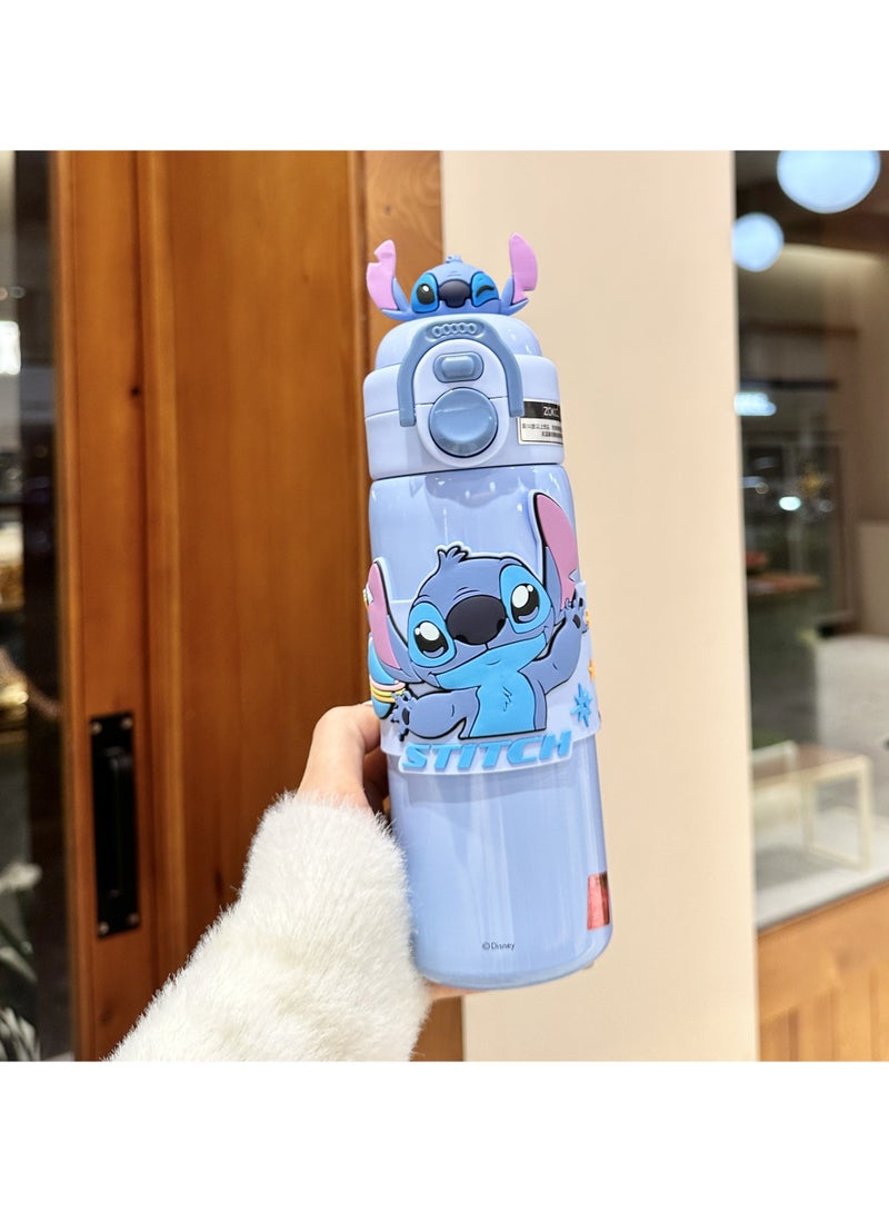 general Double drink children's thermos cup portable girl straw water cup student cartoon Stitch drinking cup - Image 4