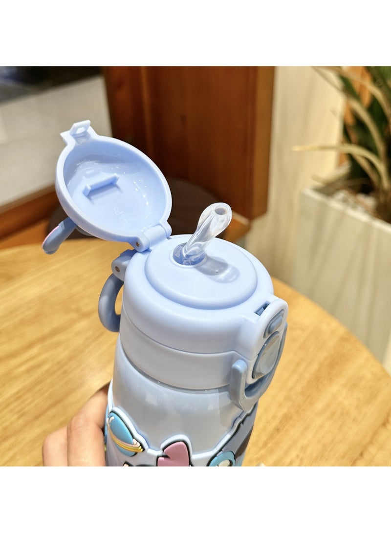 general Double drink children's thermos cup portable girl straw water cup student cartoon Stitch drinking cup - Image 3