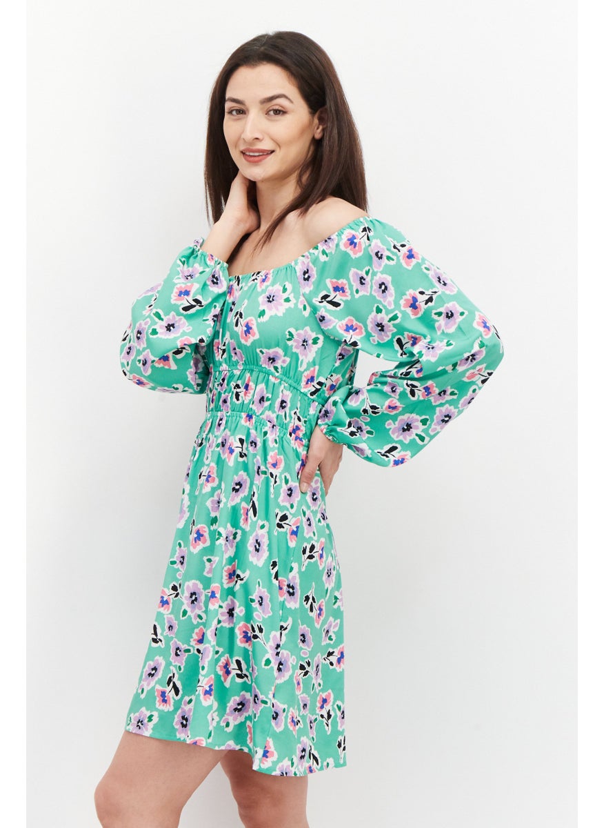 NEW LOOK Women Floral Print Casual Mini Dress, Green Combo  - Image 3