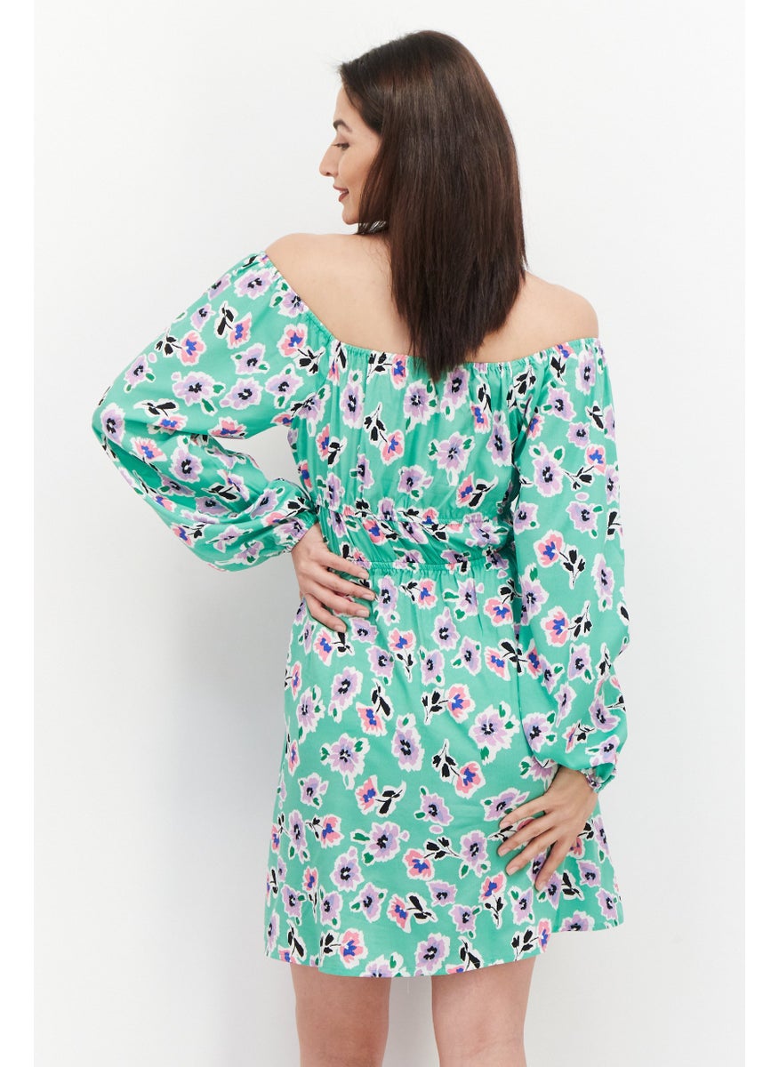 NEW LOOK Women Floral Print Casual Mini Dress, Green Combo  - Image 4