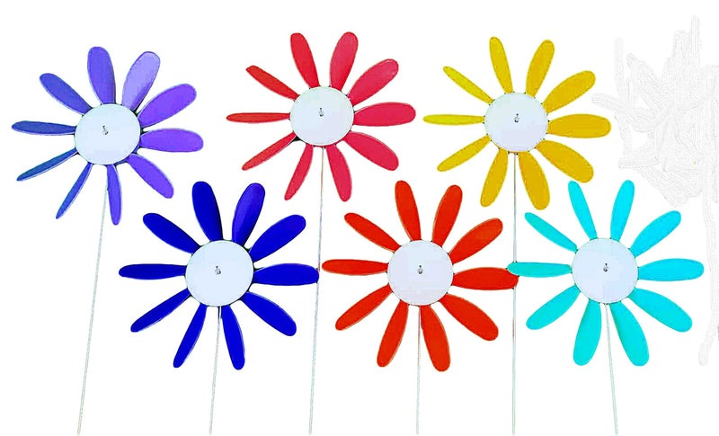 Austin Planter Spinning Daisies Pack of 6 Beloit Plastics 12 inch Dia Random Color Lawn Pinwheels 24 Tall Pinwheel and Wind Spinners Garden Party Pinwheel Flower Spinner for Patio Lawn  Garden 
