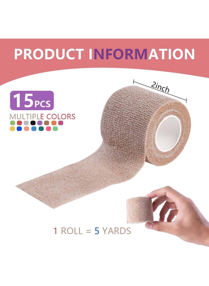 Cuken 15 Pack 5 cm x 4.5m Self Adhesive Bandage Breathable Cohesive Bandage Wrap Rolls Elastic Self-Adherent Tape for Stretch Athletic, Sports, Wrist, Ankle, 15 Colors - Image 2