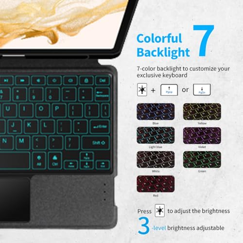 Concept Kart Keyboard Case for Samsung Galaxy Tab S8 / S7 11” (SM-X700/ X706/ T870/ T875/ T878) with Multi-Gesture Trackpad, 7 Color Backlit, Adjustable Kickstand, Built-in Pencil Holder, PU Leather Material - Image 3