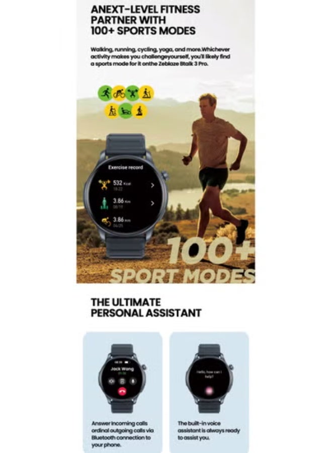 Btalk 3 Pro Smart Watch with AMOLED Display, Bluetooth Calling, Fitness Tracker, Heart Rate & Sleep Monitor - Image 2