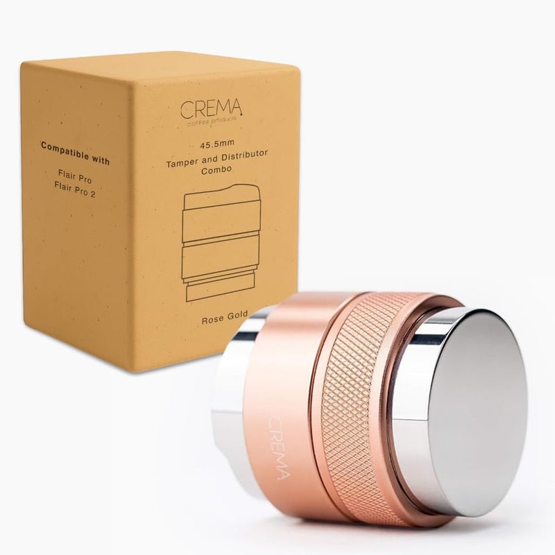 CREMA Coffee Products 46mm Hand Tamper & Coffee Distributor V2 | Compatible with Flair Pro and Pro 2 Portafilter | Double-Sided, Adjustable Depth Tool|Made with Durable 304 Stainless Steel|Rose Gold - Image 1