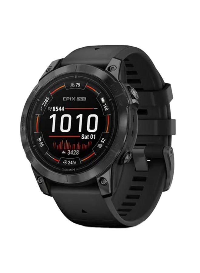 GARMIN Epix Pro (Gen 2) Standard Edition - 47MM - Up To 16 Days Battery Life - 1.3"inch Amoled Display, Scratch Resistant, Corning® Gorilla® Glass, Heart Rate Monitor, All Day Stress Monitor, Advanced GPS Features,  Advanced Golf Features, Super Bright LED Flashlight, iOS and Android Compatible Slate Gray with black silicone band - Image 1