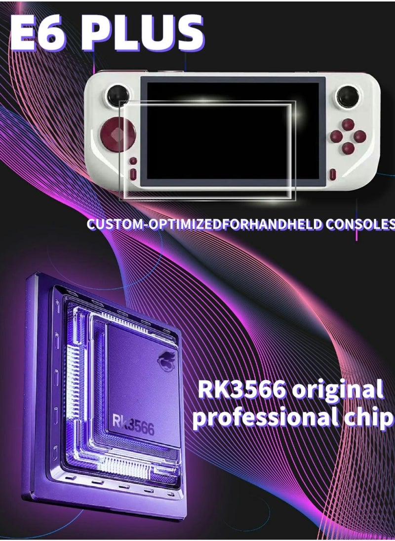 null - E6 Plus Handheld Game Console, 128G RK3566 TV Connect 5-Inch Touch Screen LINUX/Android Dual System WiFi Children Gifts (Purple) - Image 1