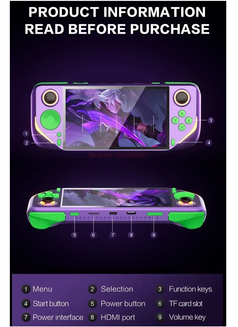 null - E6 Plus Handheld Game Console, 128G RK3566 TV Connect 5-Inch Touch Screen LINUX/Android Dual System WiFi Children Gifts (Purple) - Image 1