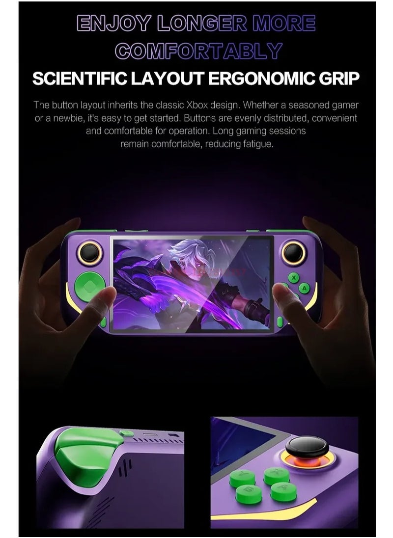 null - E6 Plus Handheld Game Console, 128G RK3566 TV Connect 5-Inch Touch Screen LINUX/Android Dual System WiFi Children Gifts (Purple) - Image 1