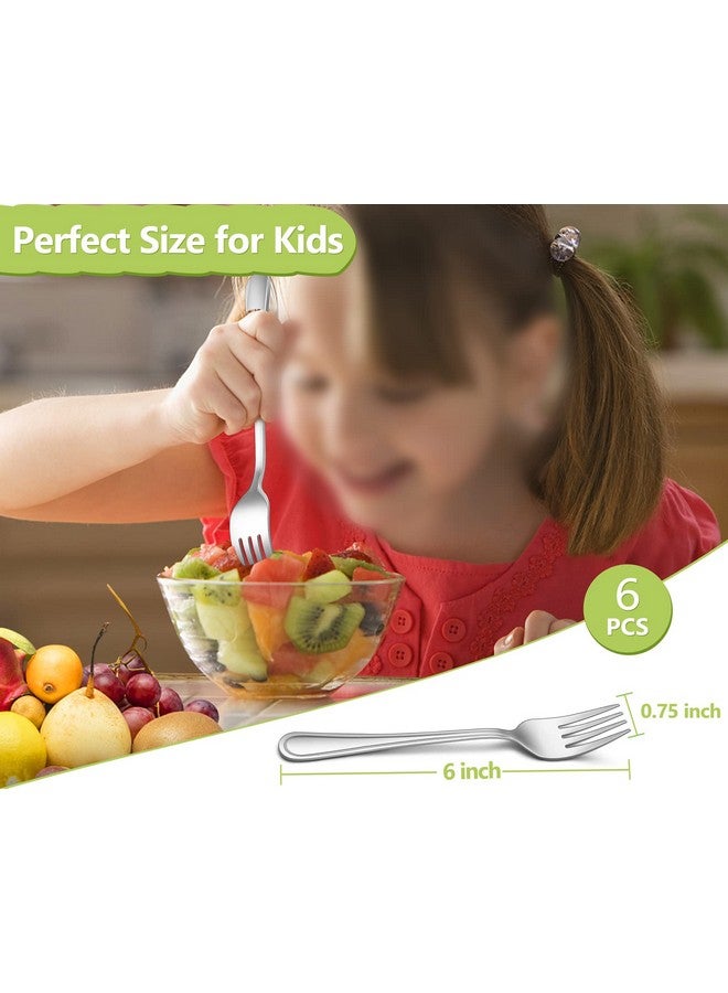 Toddler Forks 6 Pcs Stainless Steel Kids Utensil Small Fork For Child Self Feeding With Line Patterned Edge Non Toxic & Healthy Mirror Surface & Dishwasher Safe Easy To Grip