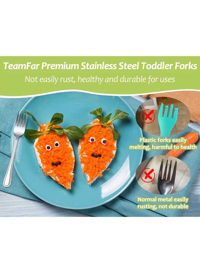 Toddler Forks 6 Pcs Stainless Steel Kids Utensil Small Fork For Child Self Feeding With Line Patterned Edge Non Toxic & Healthy Mirror Surface & Dishwasher Safe Easy To Grip