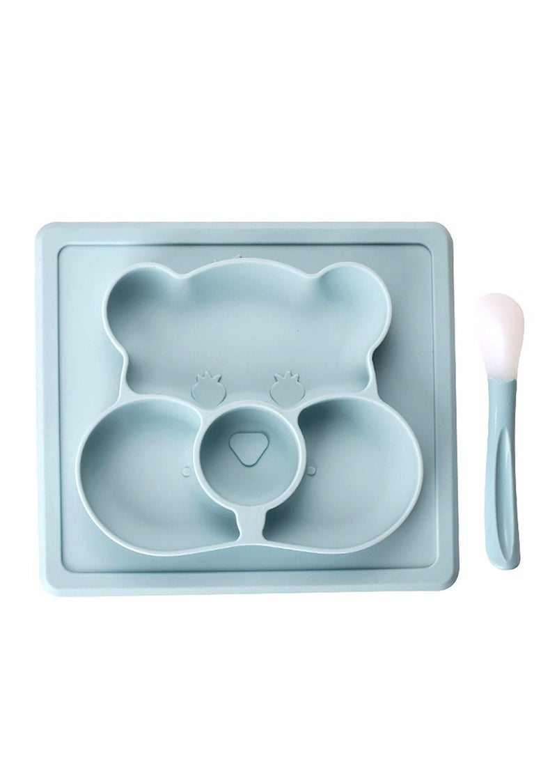 KASTWAVE Plate Spoon Baby Silicone Dining Plates, Cartoon Bear Toddler Tableware Set Children Feeding Bowl Kids Dishes Anti-fall Tray Blue  - Image 2