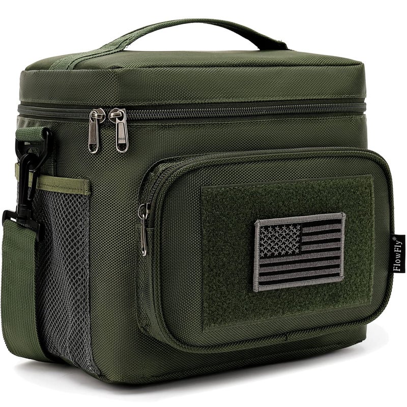 FlowFly Tactical Lunch Bag Large Insulated Lunch Box Cooler Tote for Men, Women with MOLLE/PALS Webbing (Army#Green, Medium) - Image 1