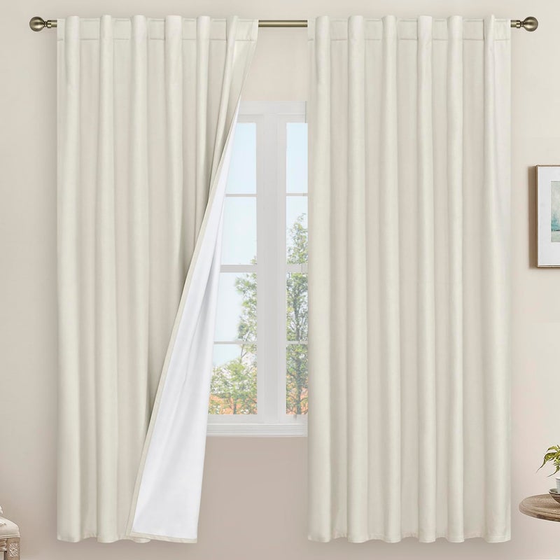 LAMIT Ivory 100% Blackout Linen Curtains, 72 Inch Linen Textured Living Room Farmhouse Curtains Room Darkening Back Tab and Rod Pocket Burlap Neutral Panels with White Liner, 2 Panels, 52 x 72 Inch - Image 1