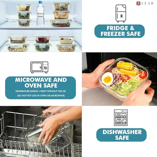 Razab 24 Pc Airtight Glass Food Storage Containers - Glass Meal Prep Containers - Freezer to Oven Safe - Steam Release Valve BPA Free - Airtight Bento Boxes - Leak Proof (12 lids & 12 Containers) - Image 4