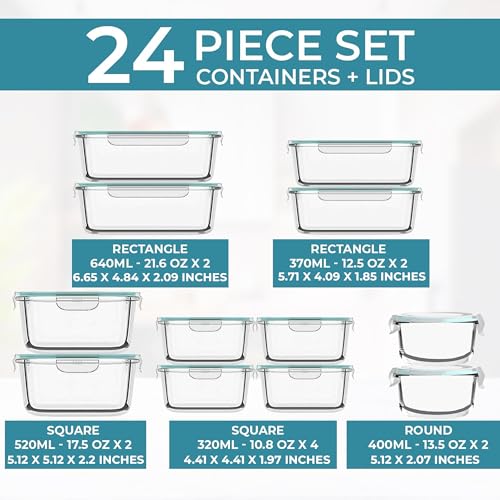 Razab 24 Pc Airtight Glass Food Storage Containers - Glass Meal Prep Containers - Freezer to Oven Safe - Steam Release Valve BPA Free - Airtight Bento Boxes - Leak Proof (12 lids & 12 Containers) - Image 2