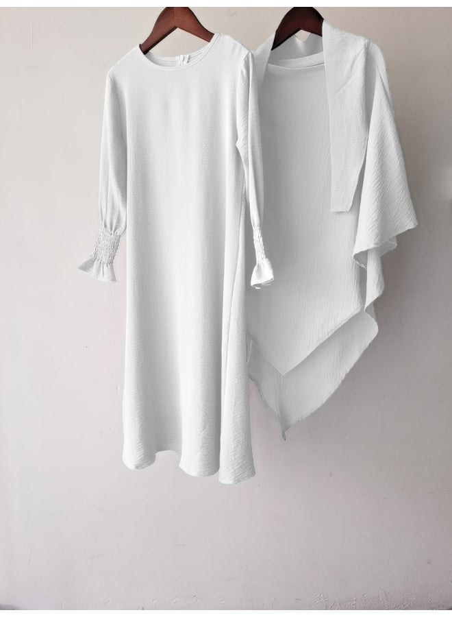New Ruffle Hem Solid Color Round Neck Wave Pattern Dress