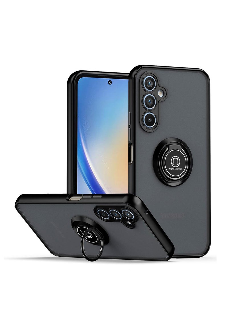 غطاء الحالة لسامسونج غالاكسي A16 4G / 5G ، 360 درجة دوار حلقة الركض + دعم السيارة المغناطيسية جبل + رقيقة رقيقة الكمبيوتر الشخصي و TPU حالة الهاتف المحمول مقاومة للصدمات لسامسونج غالاكسي A16 4G / 5G ، أسود - Image 1